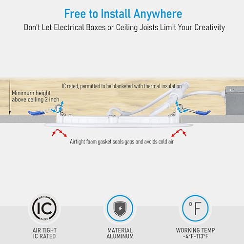 Miniatura 3 de Torchstar Essential Series - Lámpara de techo empotrable ultrafina, 12 W, 6 pulgadas, con caja de conexiones