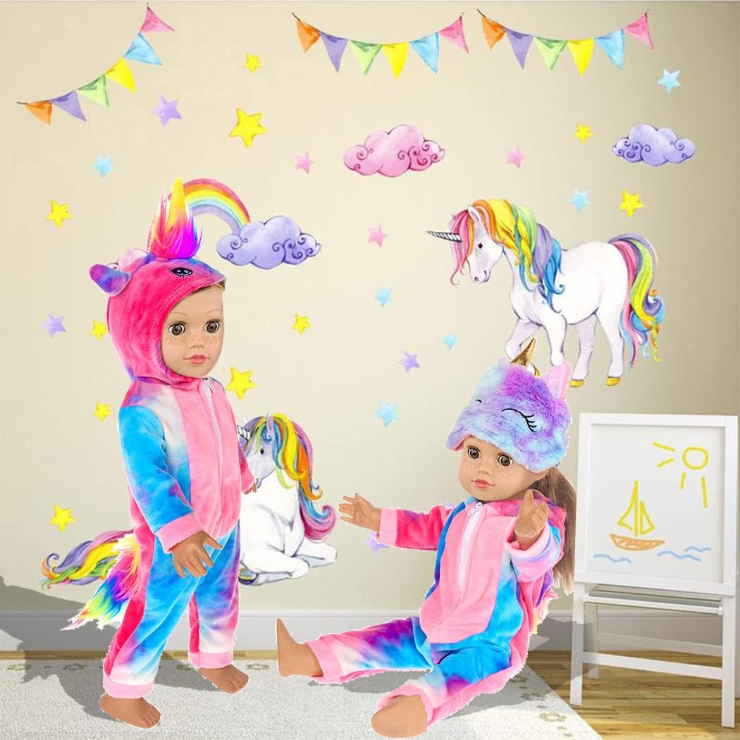 ebuddy 18 inch Doll Clothes and Accessories-Unicorn Doll Costume Colorful Tie-Dyed Pajamas Sleeping Bag Set for 18 inch Girl Doll,Most 18 Inch Dolls(No Doll) : Toys & Games