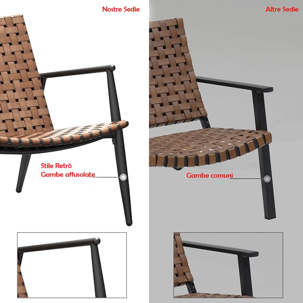 Shally Dogan Set Patio 4 Pezzi da Giardino con Seduta Design Intrecciato in Polyrattan e Tavolo con Piano Vetro, Salotto da Esterno, Salottino per Bar, Ristorante, Patio, Bistrot, Terrazzo (4 Posti)