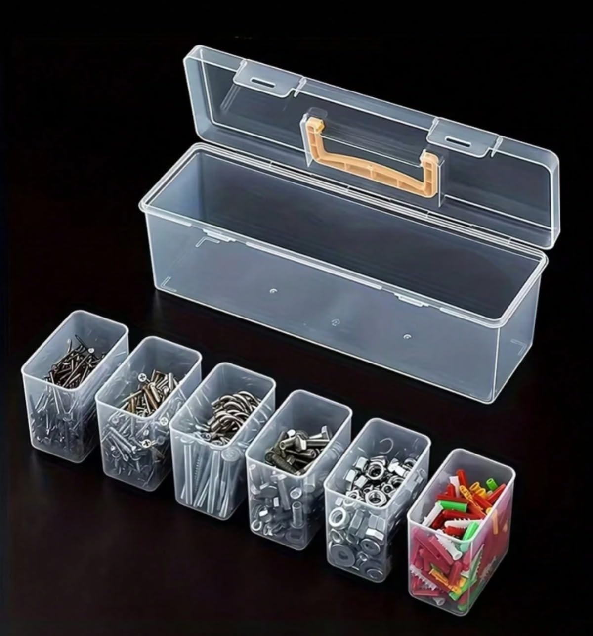 Clear Plastic Tool Box with 6 Removable Compartments, Portable Storage Organiser, 24x9.5x9 cm-image-33