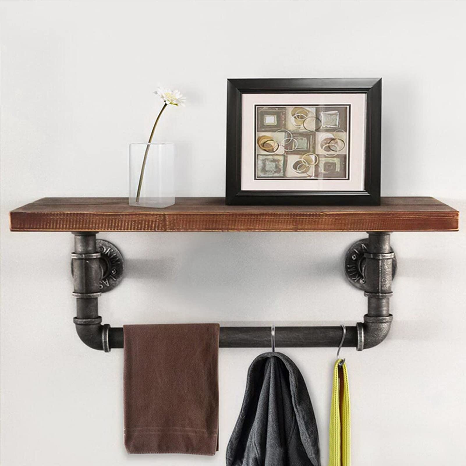 Mensola A Soffitto Scaffali sospesi rustici, portaoggetti da parete in legno, con portasciugamani da bagno/appendiabiti - per ingresso, camera da letto, soggiorno, cucina, lavanderia decorativa ( Size