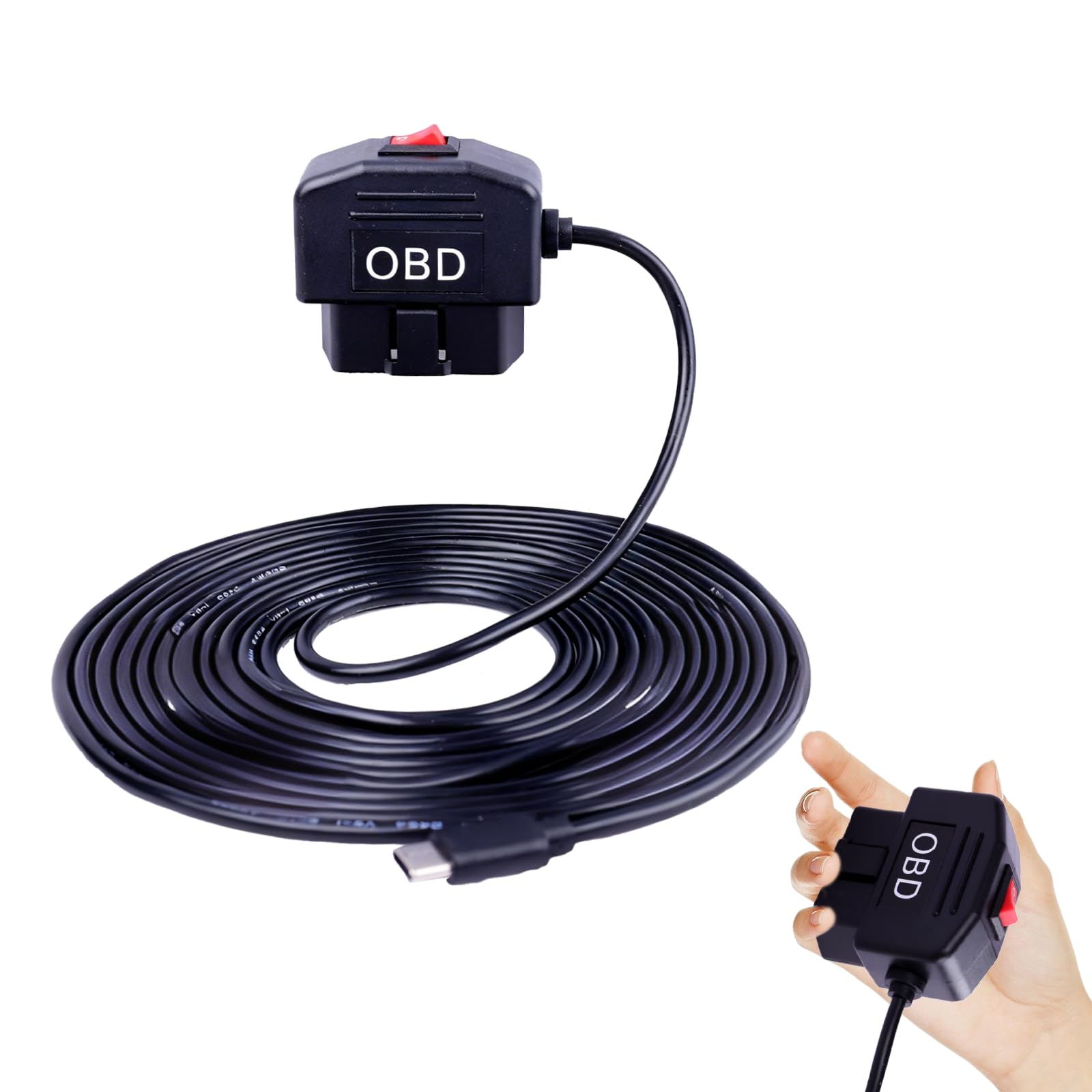Kabel zasilający do pokładowego systemu diagnostycznego do kamery Dash typu C, adapter pokładowego systemu diagnostycznego z przełącznikiem, adapter twardego kabla USB C do pokładowego systemu