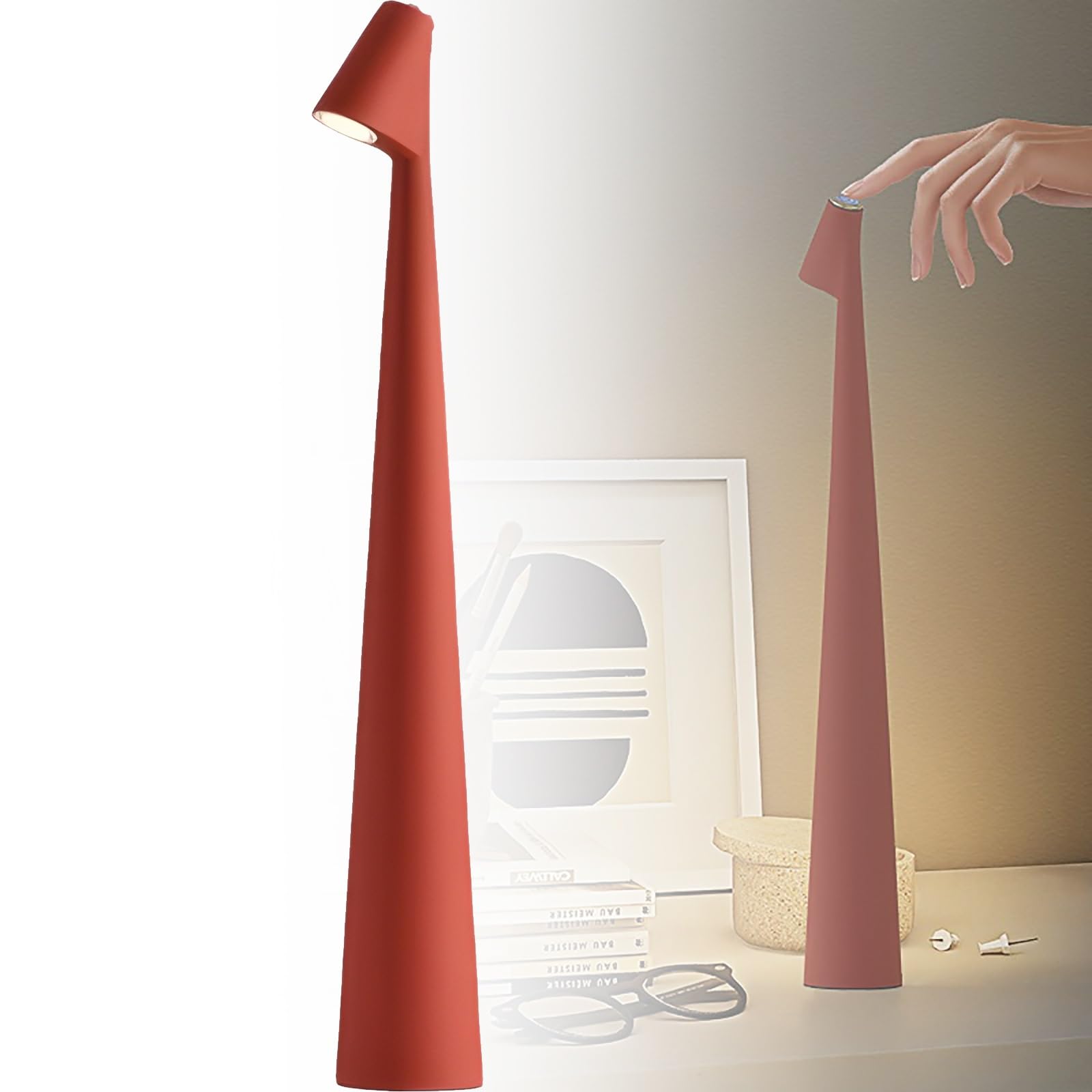 HSKJTT LED Desk Lamp USB Charging, 1800 mAh Dimmable Table Light 3 Lighting Modes Adjustable Reading Lamps Touch Control Brightness Lamps Bedside(Red,45x5.5cm)