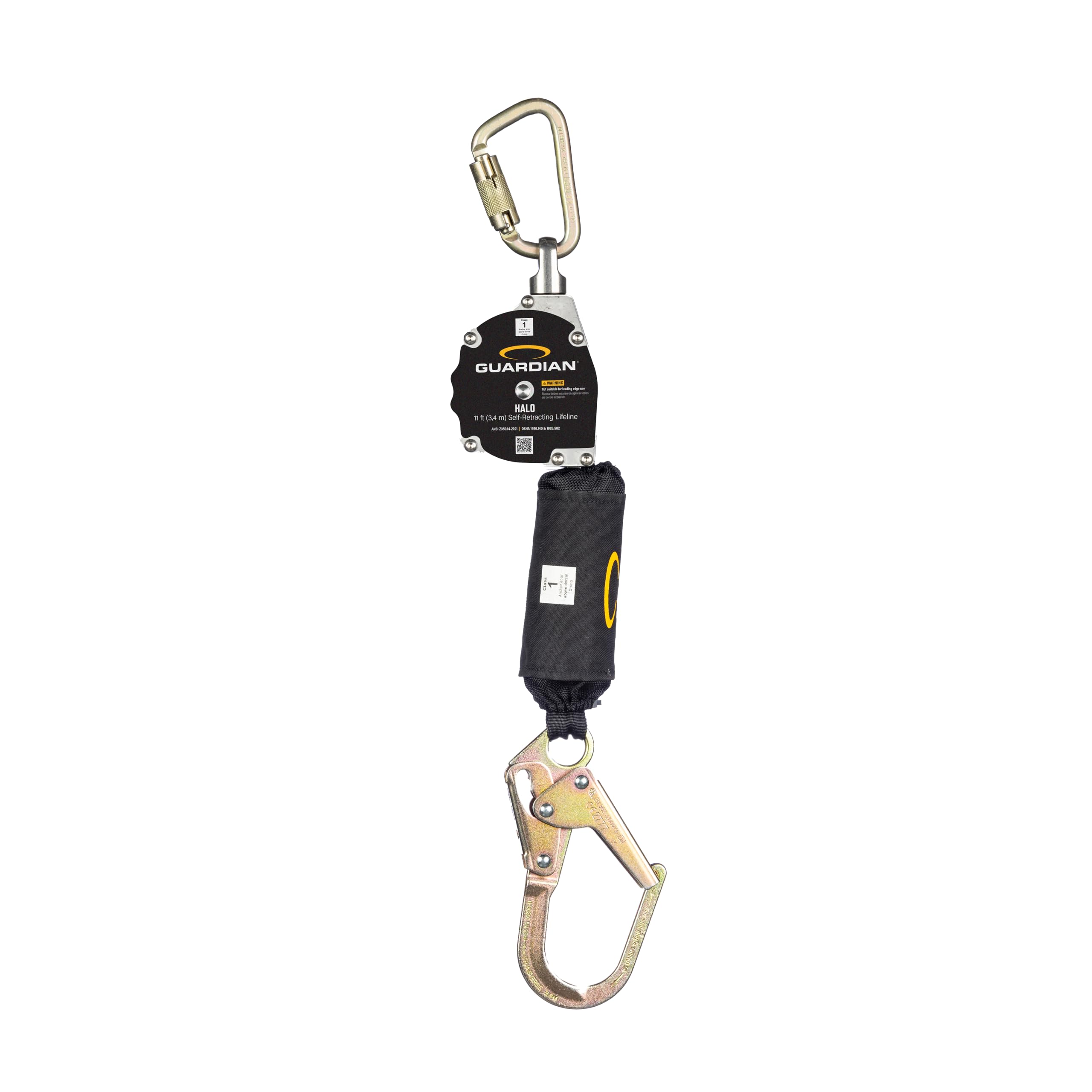 Guardian 10901 Halo Web Self Retracting Lifeline (SRL) | 11 ft | Includes Carabiner | Swivel Top | Steel Rebar Hook | ANSI and OSHA Compliant