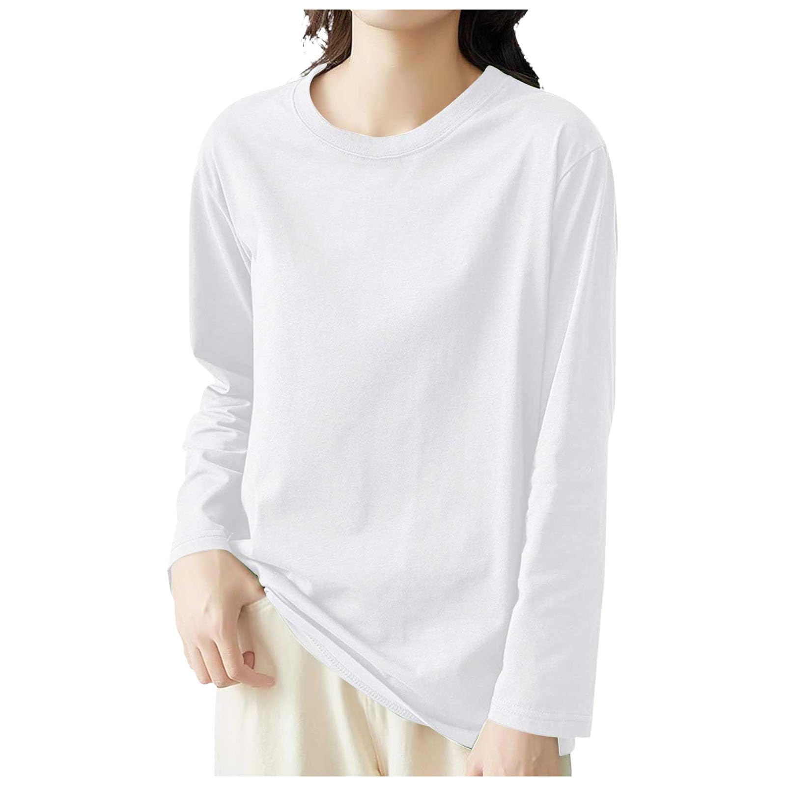 [Ramiter] レディース ロングtシャツ 長袖tシャツ 丸首 無地 トップス 綿 秋 カットソー 吸汗速乾 ラッシュガード ランニング UVカット トップス 大きいサイズ ゆったり 伸縮性 カジュアル 部屋着 春 秋