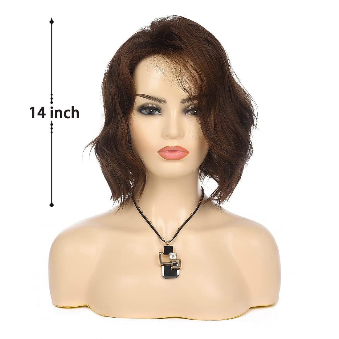 Qnbiar Short Wavy Brown Bob Wig for Women Synthetic Heat Resistant Side Part Halloween Cosplay Wig, 25 cm x 2 cm - Image 3
