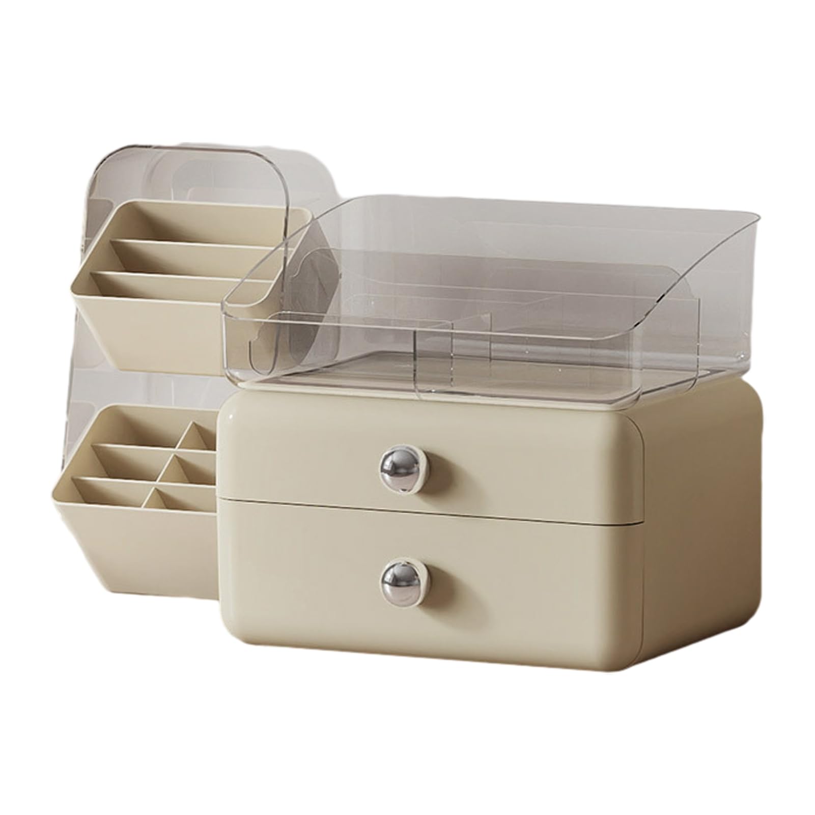 Glifora Desktop Cosmetics Storage Box - Large Capacity Cosmetic Organiser with 2 Drawers, Removable Multi-Compartment Box Makeup Organiser for Dresser