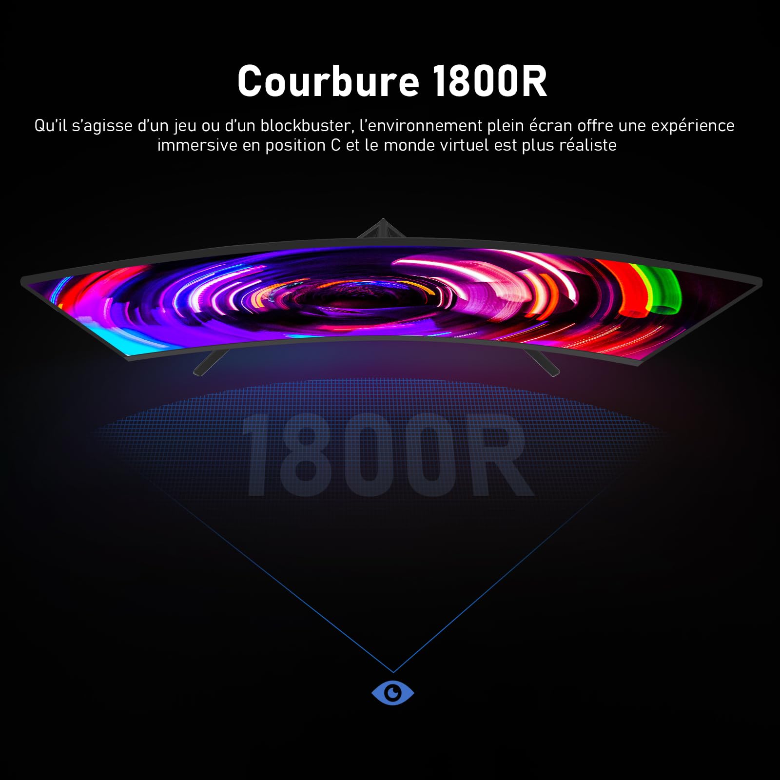 Gawfolk Écran PC 32 Pouces,2K WQHD(2560×1440P),165Hz incurvé Gaming Moniteur, 1ms sans Lunette, 100% sRGB，178 ° Angle Vue HDMI、DisplayPort, Compatible avec Mural VESA100*100MM - Noir