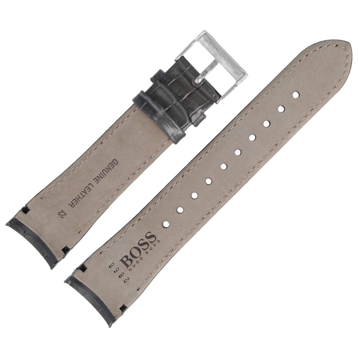 HUGO BOSS Uhrenarmband 22mm Leder Grau Kroko - 659302868