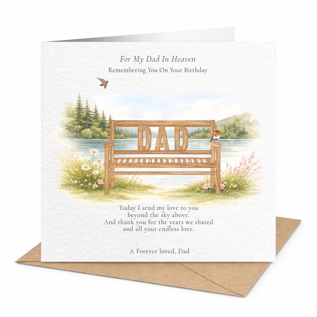 Memorial Birthday Cards for Loved Ones in Heaven, 6x6 Luxury Hammered Cardstock, Remembrance Cards for Mum, Dad, Husband, Wife, Son, Daughter, Brother, Sister (Dad)