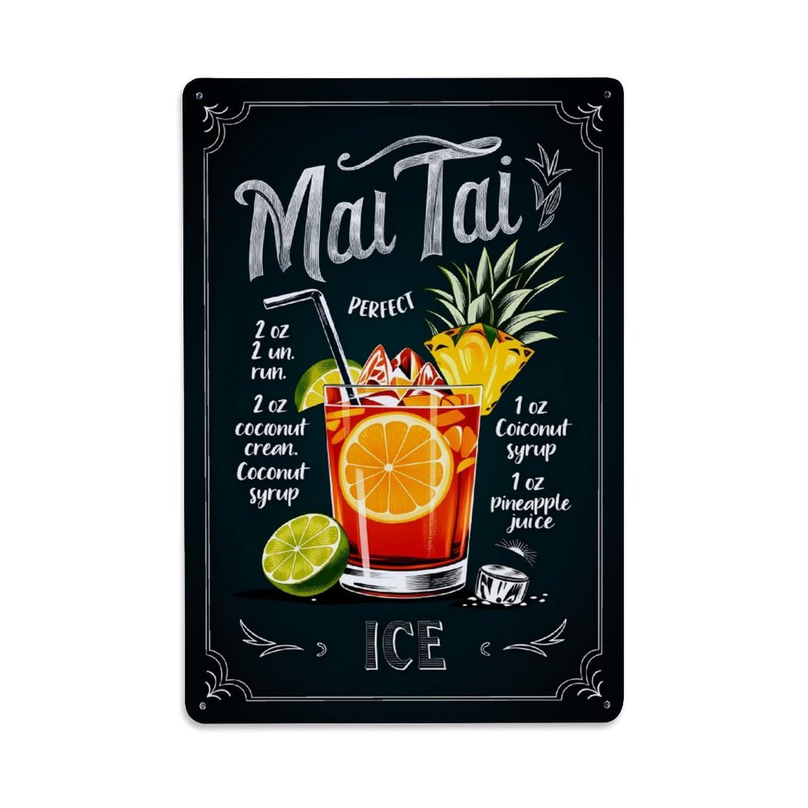 Jdfenggu Vintage Mai Tai Cocktail Recipe Art Retro Metal Tin Sign, Decor Art Poster For Bar, Home, Man Cave, Kitchen, Laundry Room Gift 8X12inch