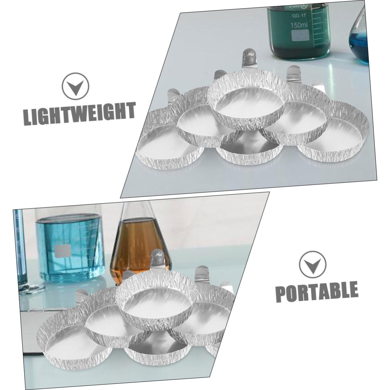 Bandejas De Pesaje De Aluminio Para Laboratorio 200 Piezas, Diámetro 60mm (42ml), Asas y Superficie Lisa Para Manipulación De Muestras En Análisis Químicos