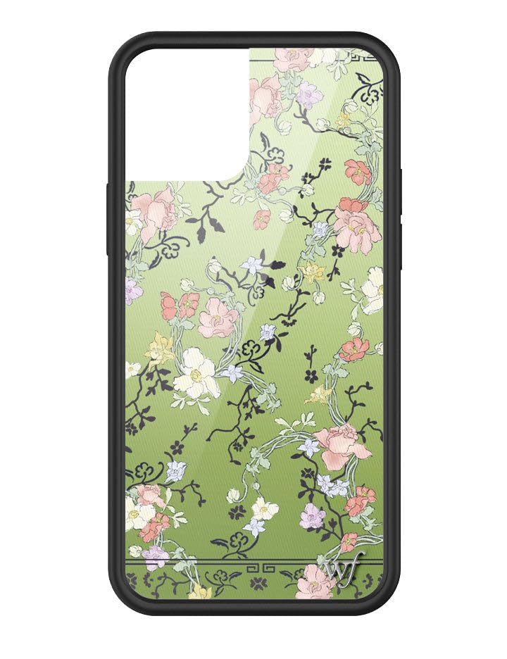 Wildflower Cases - Gallery Girlie Green Case, Compatible with Apple iPhone 12/12 Pro | Green, Pink, Vines, Floral, Cute - Protective Black Bumper, 4ft Drop Test Certified, Women Owned Small Business