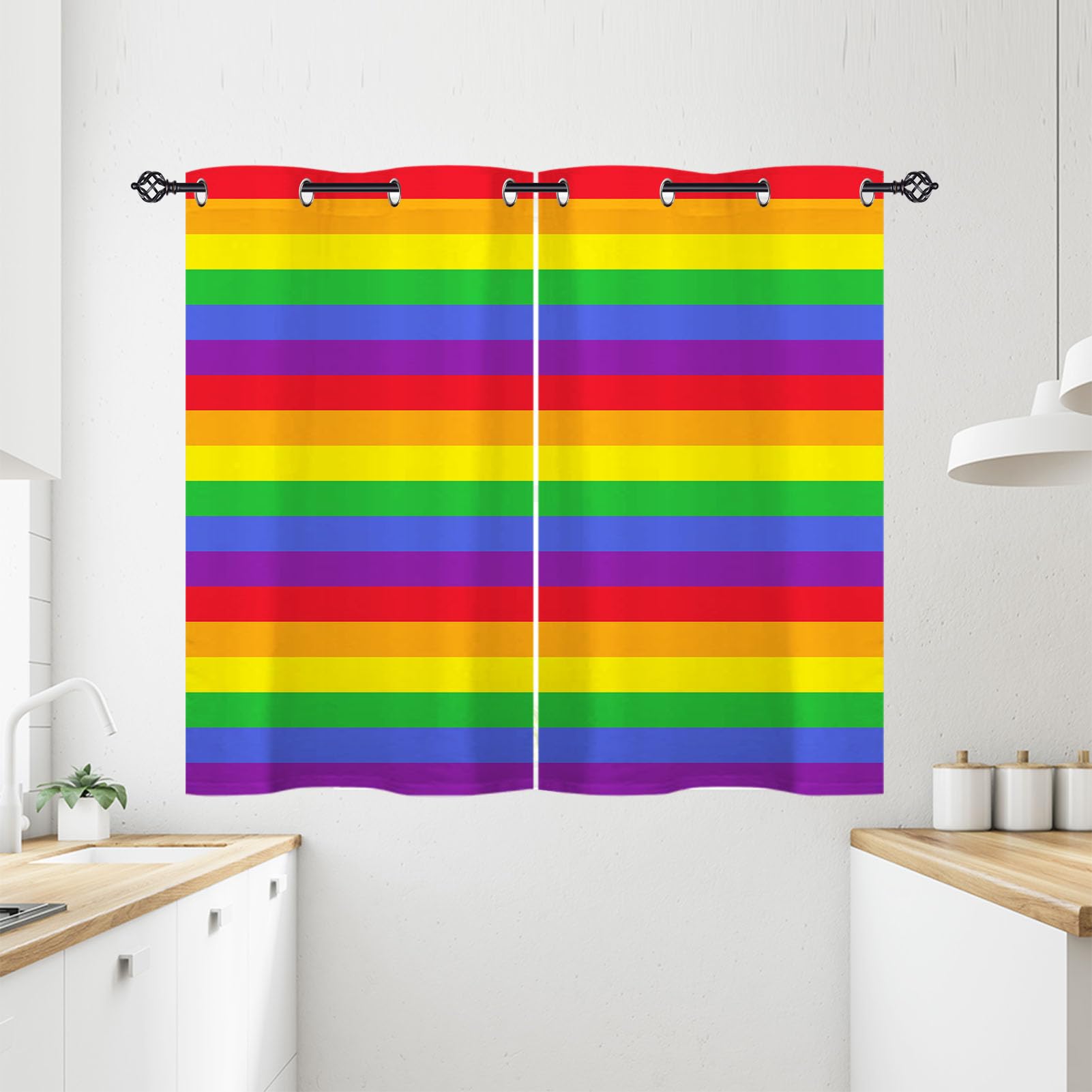 ANHOPE Rainbow Line Blackout Thermal Eyelet Curtains 28 x 54 Inch 2 Panels โ image 1