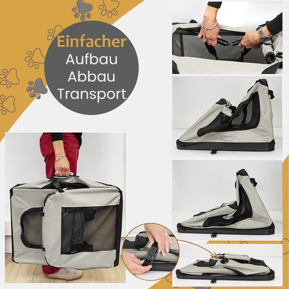 Faltbare Hundebox XXXXL- 122 x 80 x 82 cm, Beige Transporttasche Transportbox, Cream Auto Katze Hunde Kaninchen Große Kleine Box Bag Klein Auto Tasche Transport Petigi