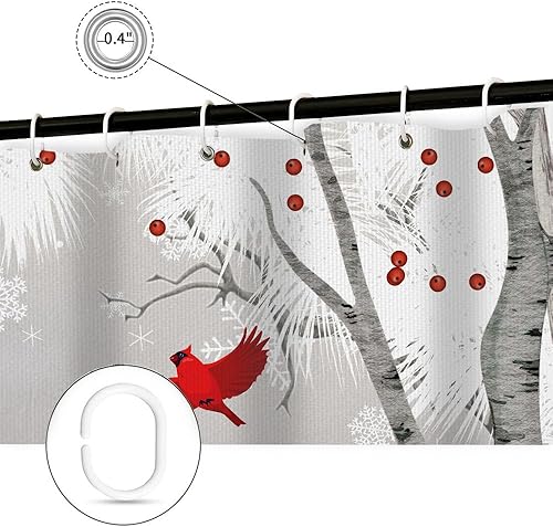 Miniatura 4 de Dongbei Cortina de ducha de Navidad, cortina de baño gris para vacaciones de invierno, árbol de nacimiento de bosque nevado con lindo gnomo