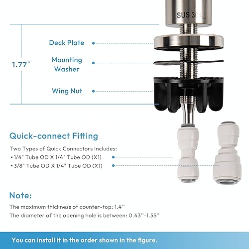 Miniatura 7 de Grifo de agua potable, grifo de filtro de agua, grifo de ósmosis inversa, grifo RO para fregadero de cocina, sin plomo, acero inoxidable 304, níquel