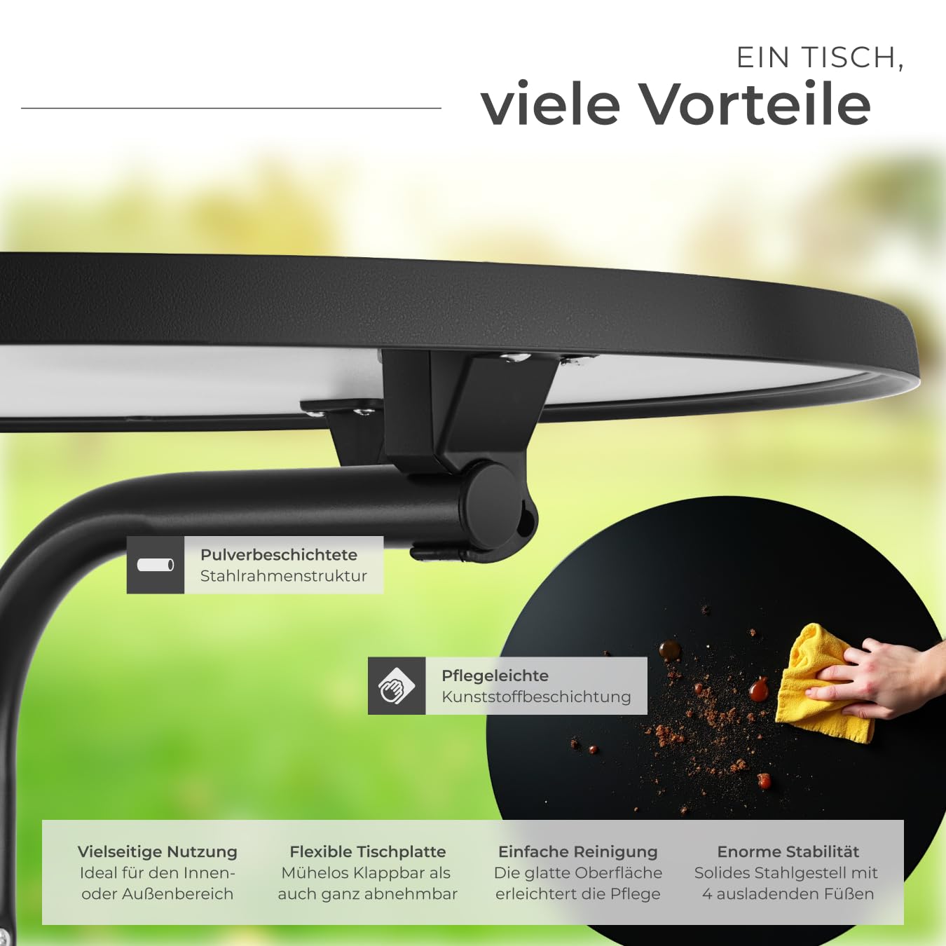tectake® Gastro Stehtisch klappbar, Bistrotisch mit Husse, Tisch Ø80cm, Stehtisch mit MDF-Tischplatte, Gartentisch klappbar, Klapptisch, rund, Stahlgestell, stabil und robust - schwarz, 1 Stehtisch
