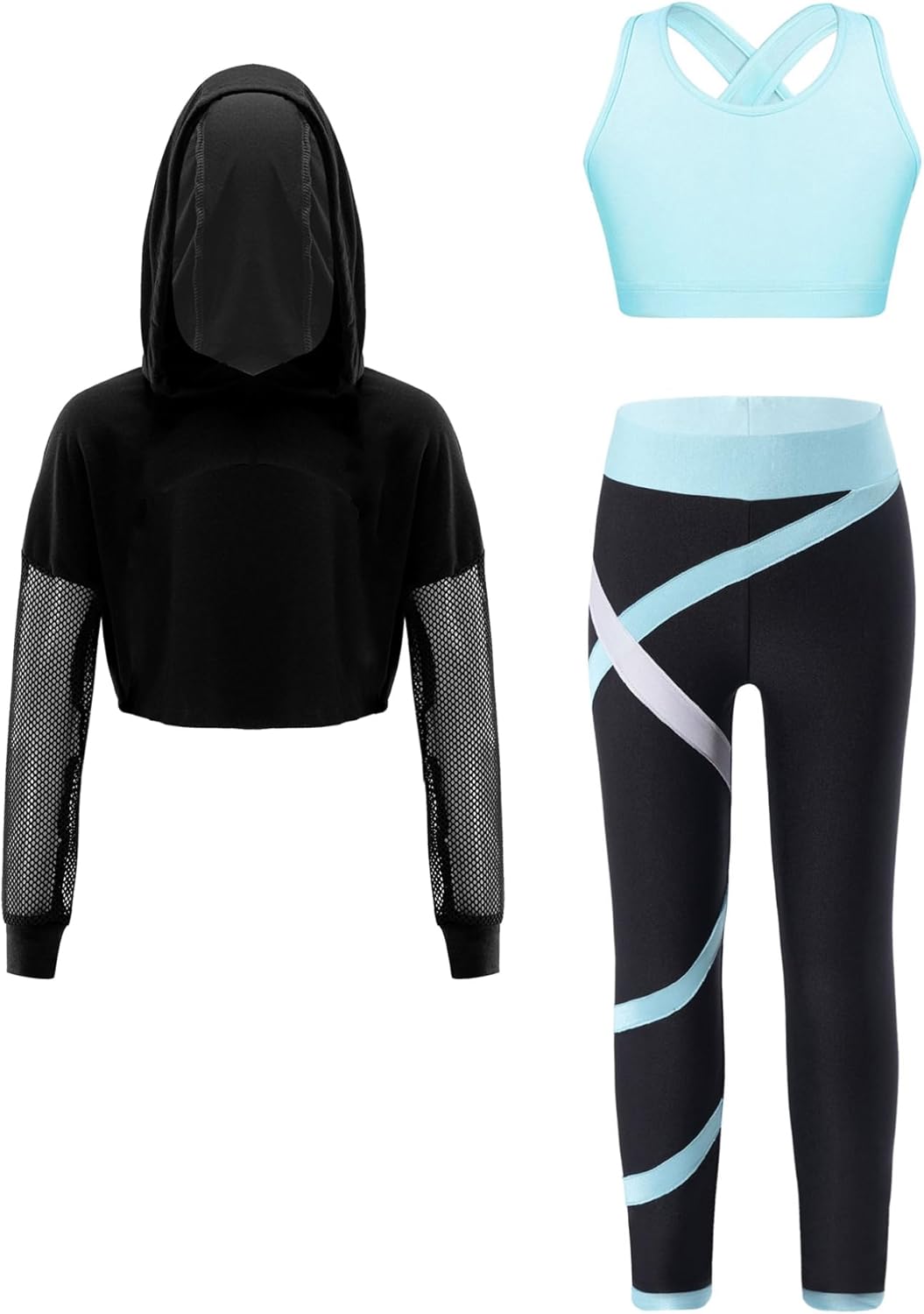 Top Sportivo Rete Bambini Crop Top A Rete Maniche Lunghe Per Bambina - Maglietta Sportiva Per Ballo, Yoga E Allenamento Maglietta Rete Maniche Lunghe - Foto 4
