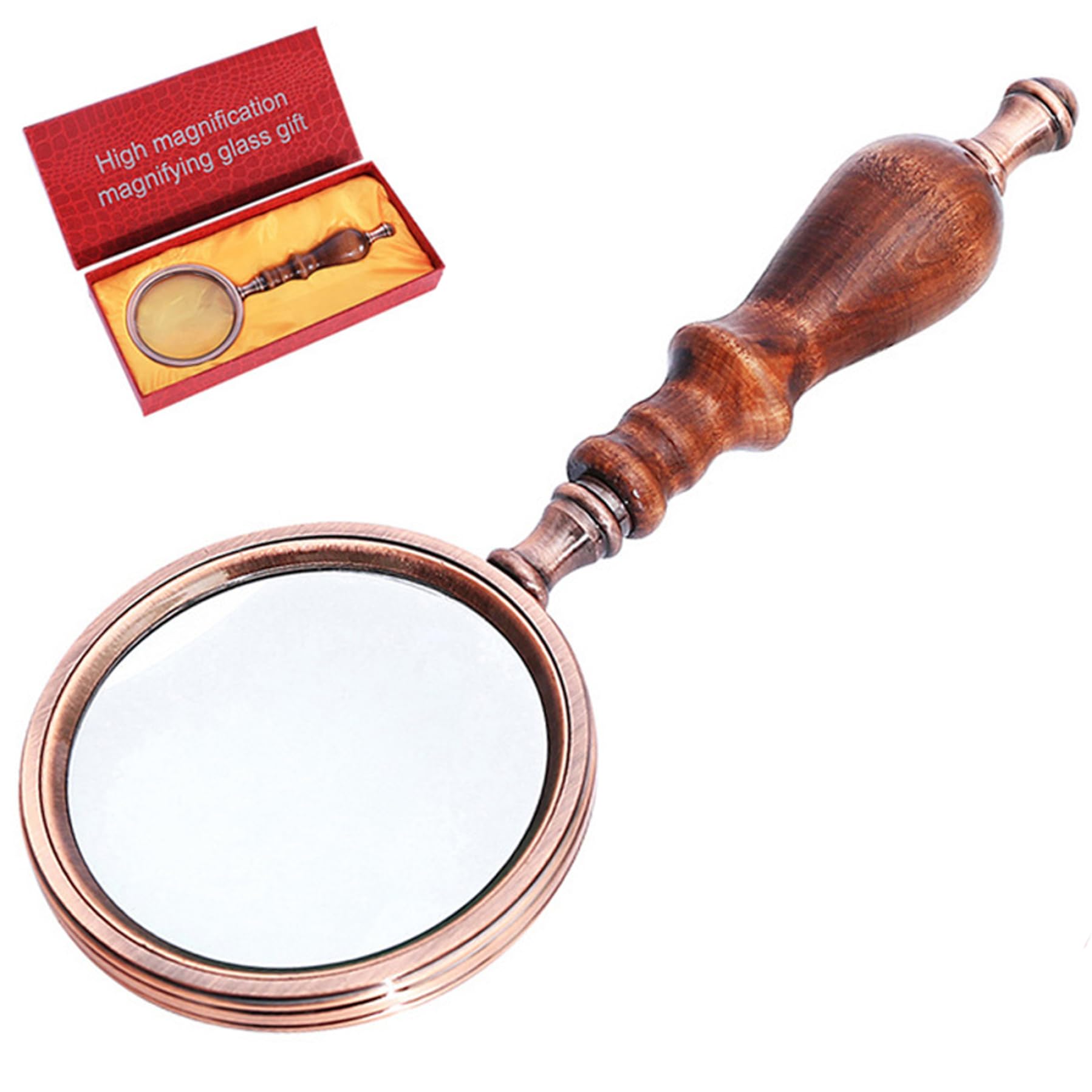 Vintage Magnifying Glass, Antique Decorative Handheld 10X Magnifying Glass with Wooden Handle for Students Seniors Reading