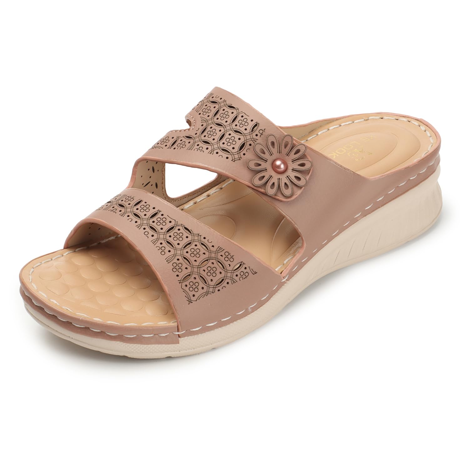 XE Looks Womens Peach Doctor Slippers | Elegant Lesar Cut-Out Floral Design with Cushioned Wedge Sole | Ultimate Comfortable and Durable Doctor Slipper For Girls & Womens (B0CH55R8KJ) Amazon Price History, Amazon Price Tracker