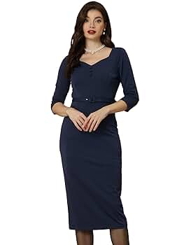 くろえり Squareneck Pencil Dress Allegra K Women's Vintage Pencil Dress Cap Sleeve Square
