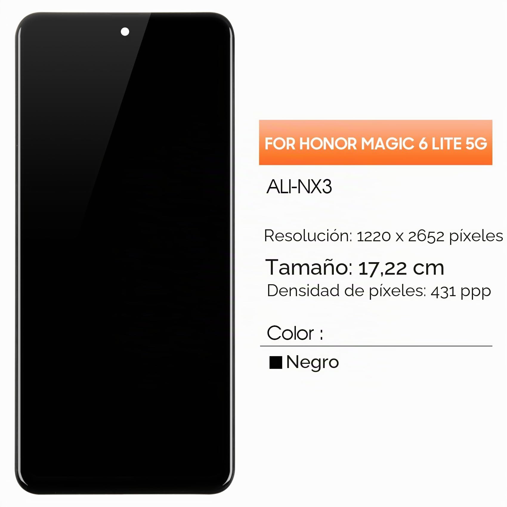 AGCUT - Pantalla LCD para Honor Magic 6 Lite 5G LCD Display para Honor Magic 6 Lite 5G Ali-NX3 de 6,78 pulgadas, pantalla de repuesto digitalizador, pantalla táctil, Asamblea completa con herramientas