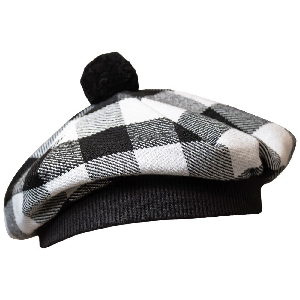Scottish Tam O’ Shanter Hat Tartan Bonnet Pom Pom Wool Flat Cap One Size