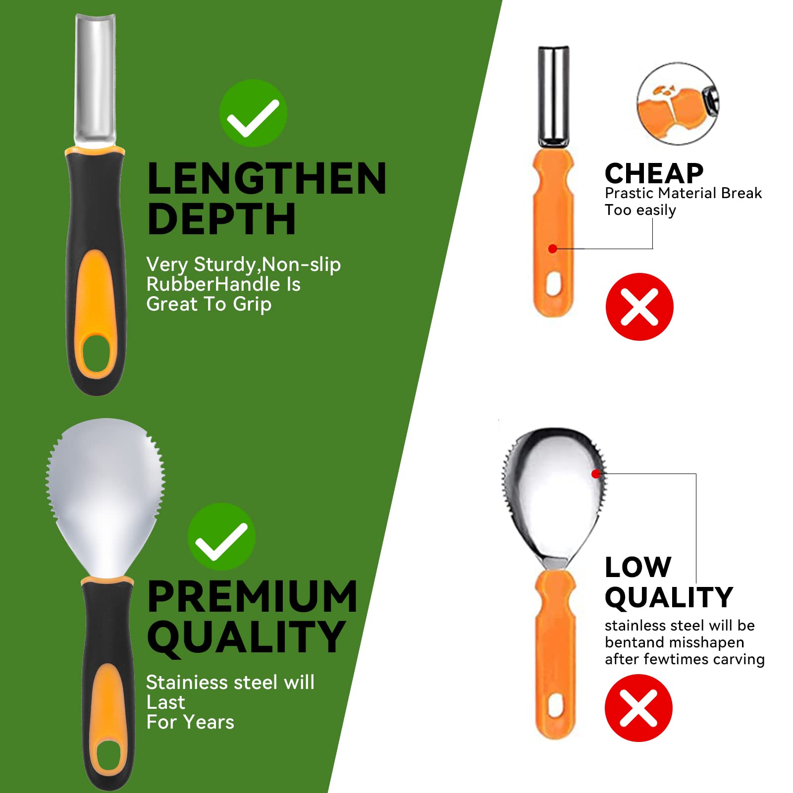 YUET Kit de talla de calabaza de Halloween, 5 piezas de herramientas profesionales de talla de acero inoxidable para decoraciones de Halloween