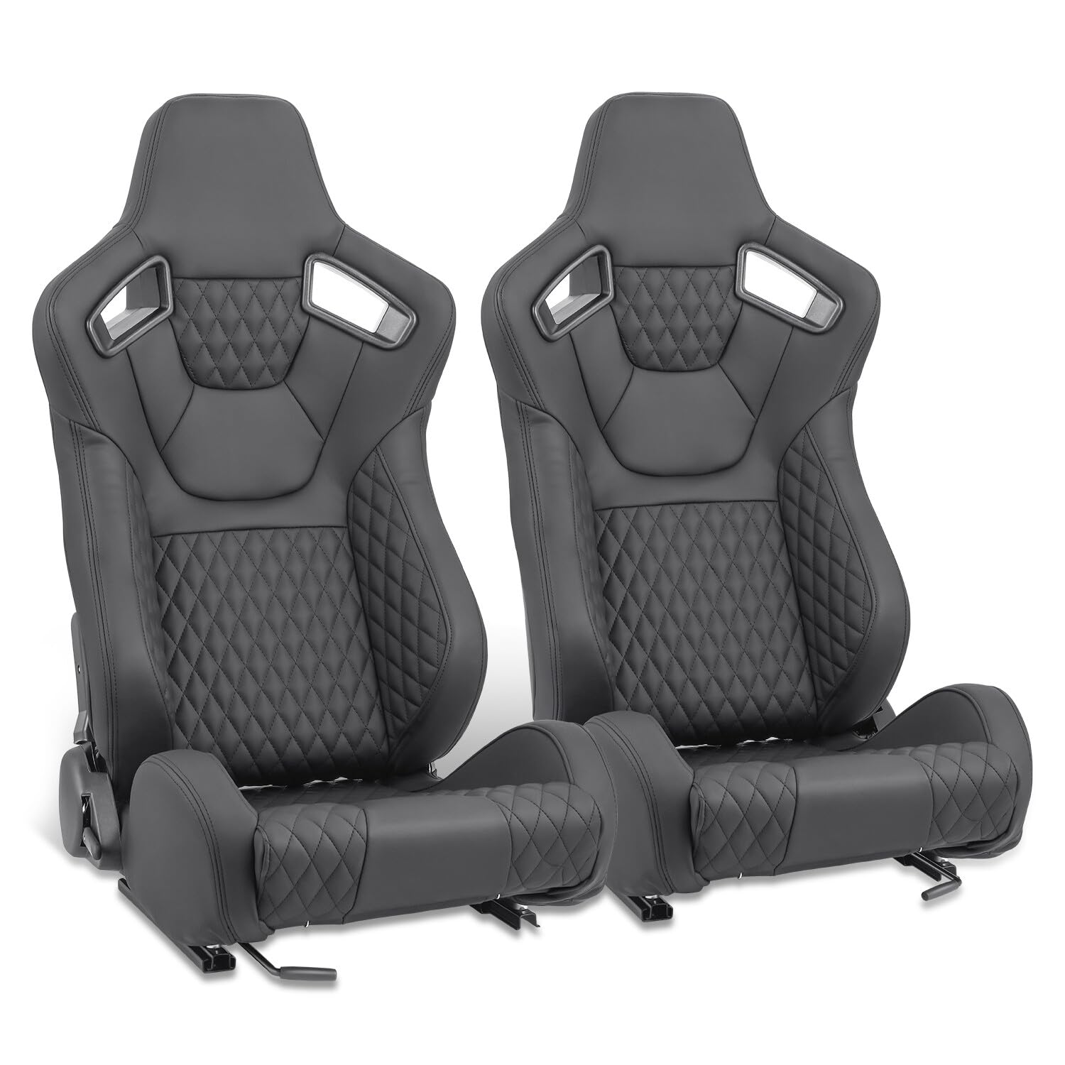 DNA MOTORING 2PCS Racing Bucket Seats with Adjustable Recline & Slider, Compatible with 4 Point Harness, PVC Leather, Black, RS-JBR-011-BK-BK