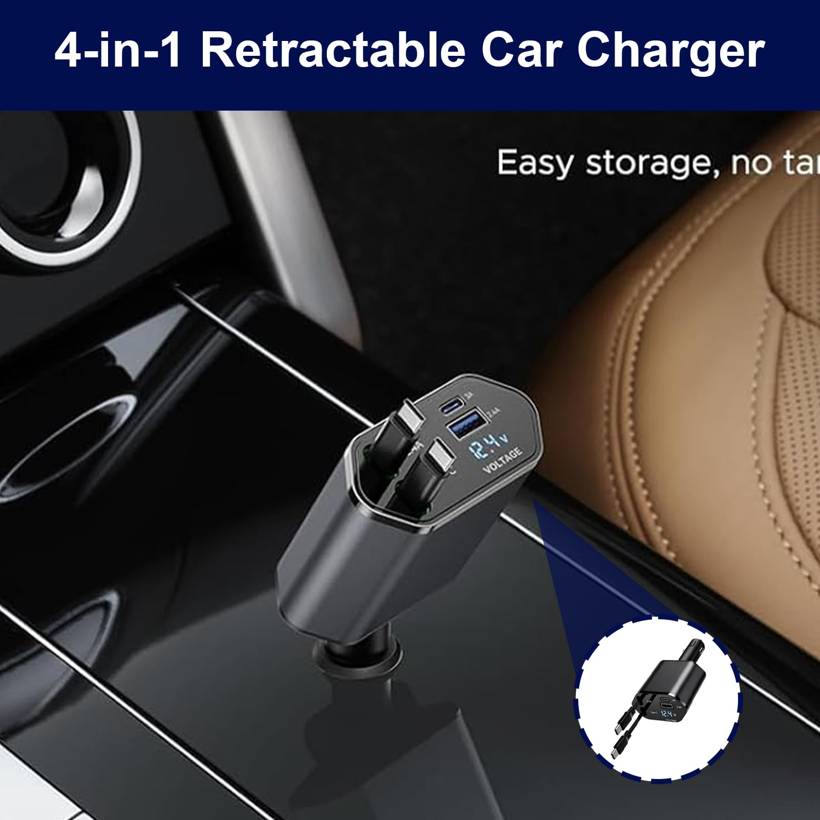 Adattatore accendisigari USB 4 in 1 con 2 cavi PD Tipo C 30W 20W USB-A USB-C caricatore retrattile per auto