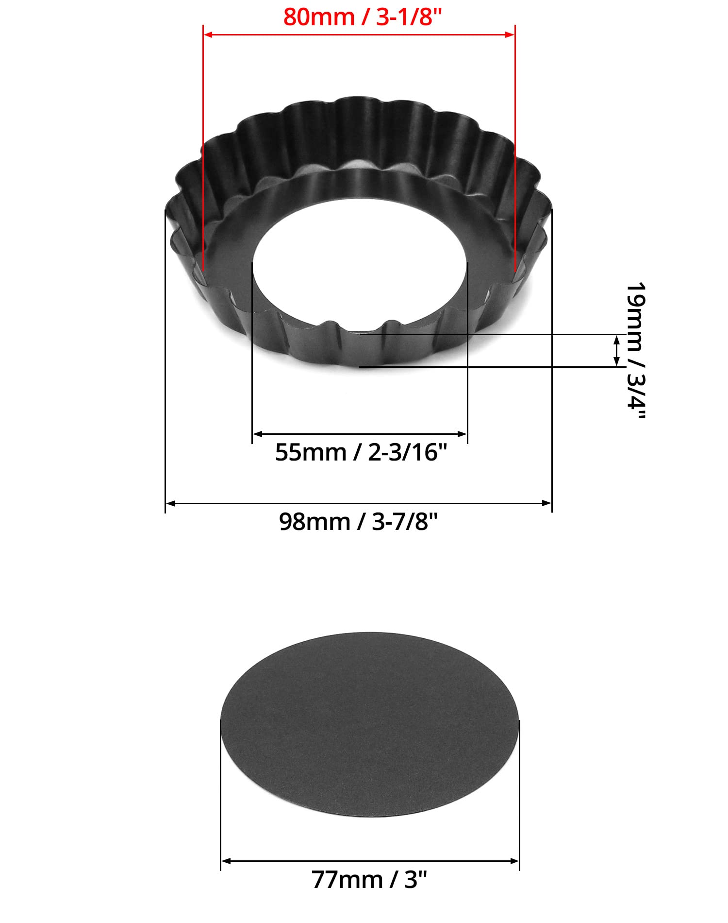 QWORK® 10-częściowa forma do tart Ø10cm z podnoszoną podstawą, foremki na mini tartaletki, forma do quiche wykonana ze stali węglowej dopuszczonej do kontaktu z żywnością z powłoką nieprzywierającą