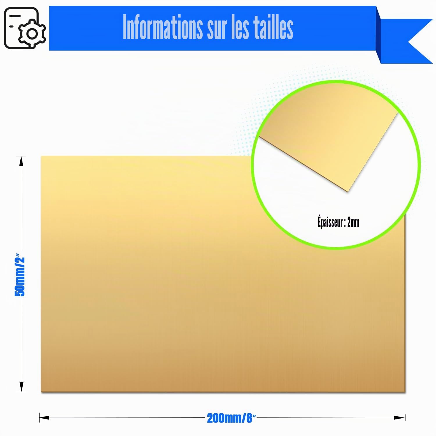 Tôle de laiton, 2 mm*100 mm*200 mm Plaques de laiton pur à 99,9% pour le bricolage, la bijouterie, l'électricité, la réparation, l'industrie (1 pièces)