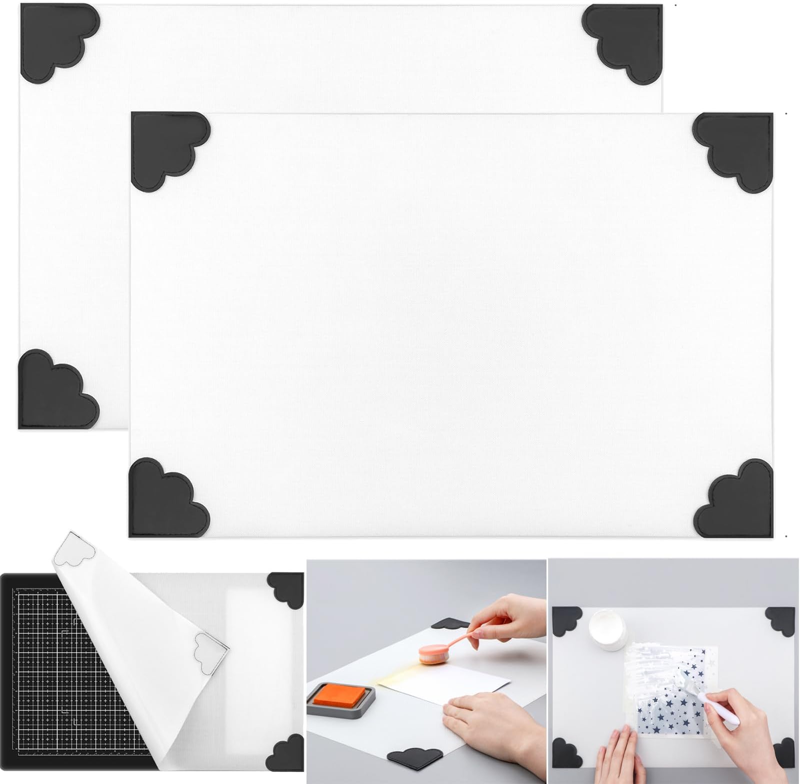 CYFUN DESIGN 2PCS Non-Stick Craft Mat for Card Making Stamping Ink Blending 15.75x10.24in Heat Resistant Media Surface Mat Use for Glass Media Mat Stamping Platform with Weighted Reinforced Corners