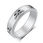 LuckyAmor Anxiety Ring for Women Spinner Rings:Rotating Rings Stainless Steel 6mm Moon Star Anxiety for Men Band Jewelry Gift for Women Size 6 7 8 9 10