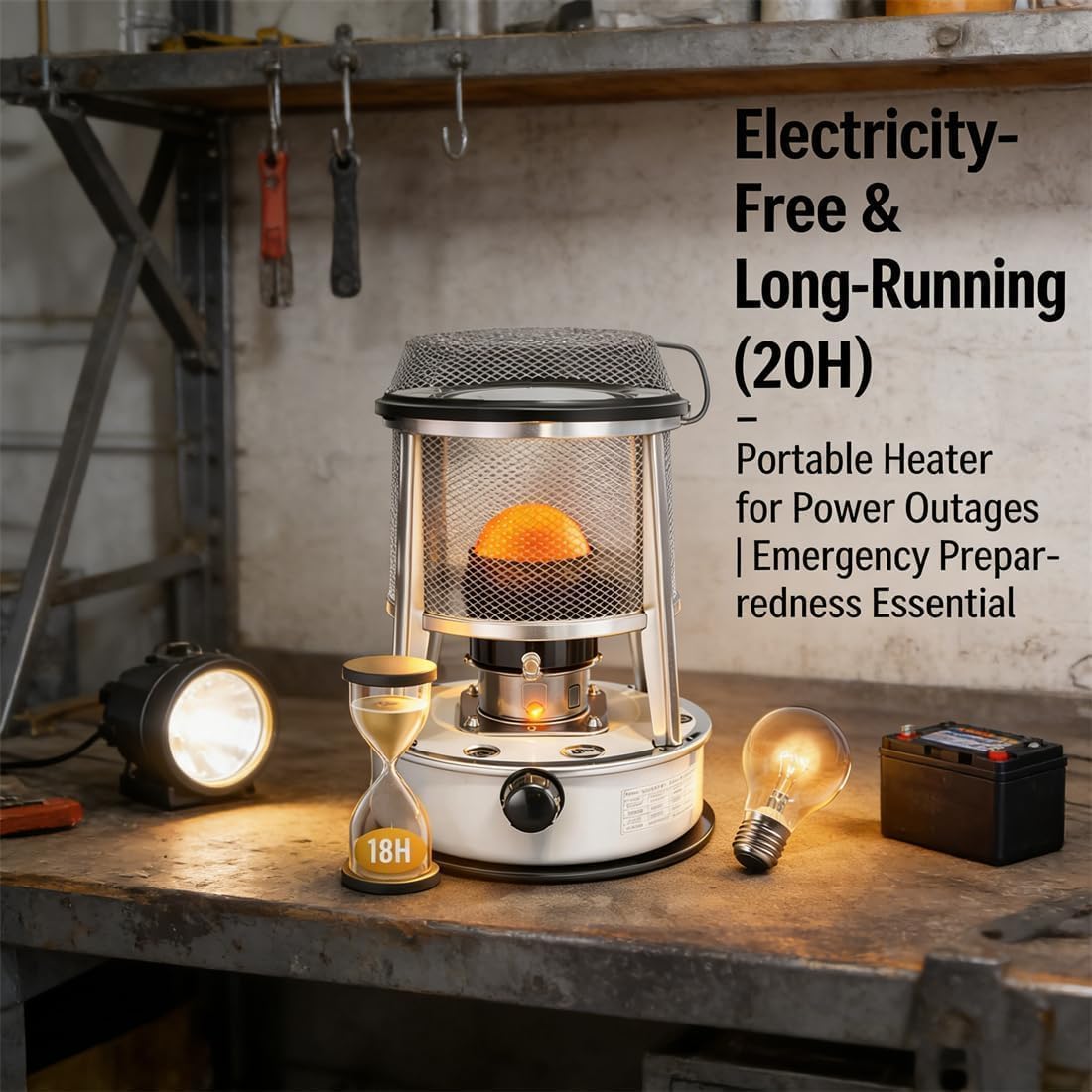 Kerosene Heaters for Indoor Use, 2-in-1 Portable Kerosene Heater & Stove, 9000 BTU Non-Electric Radiant Heater for Large Rooms up to 300 sq ft, 18–21h Runtime for Camping, Garage, Emergency (Black) — view 4