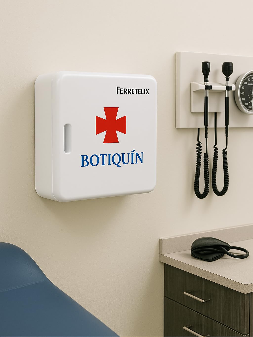 Ferretelix® Botiquin armario de pared con dotacion 280 mm x 250 mm x 100 mm equipado con varios artículos para realizar las primeras curas en caso de emergencia, Botiquín de primeros auxilios
