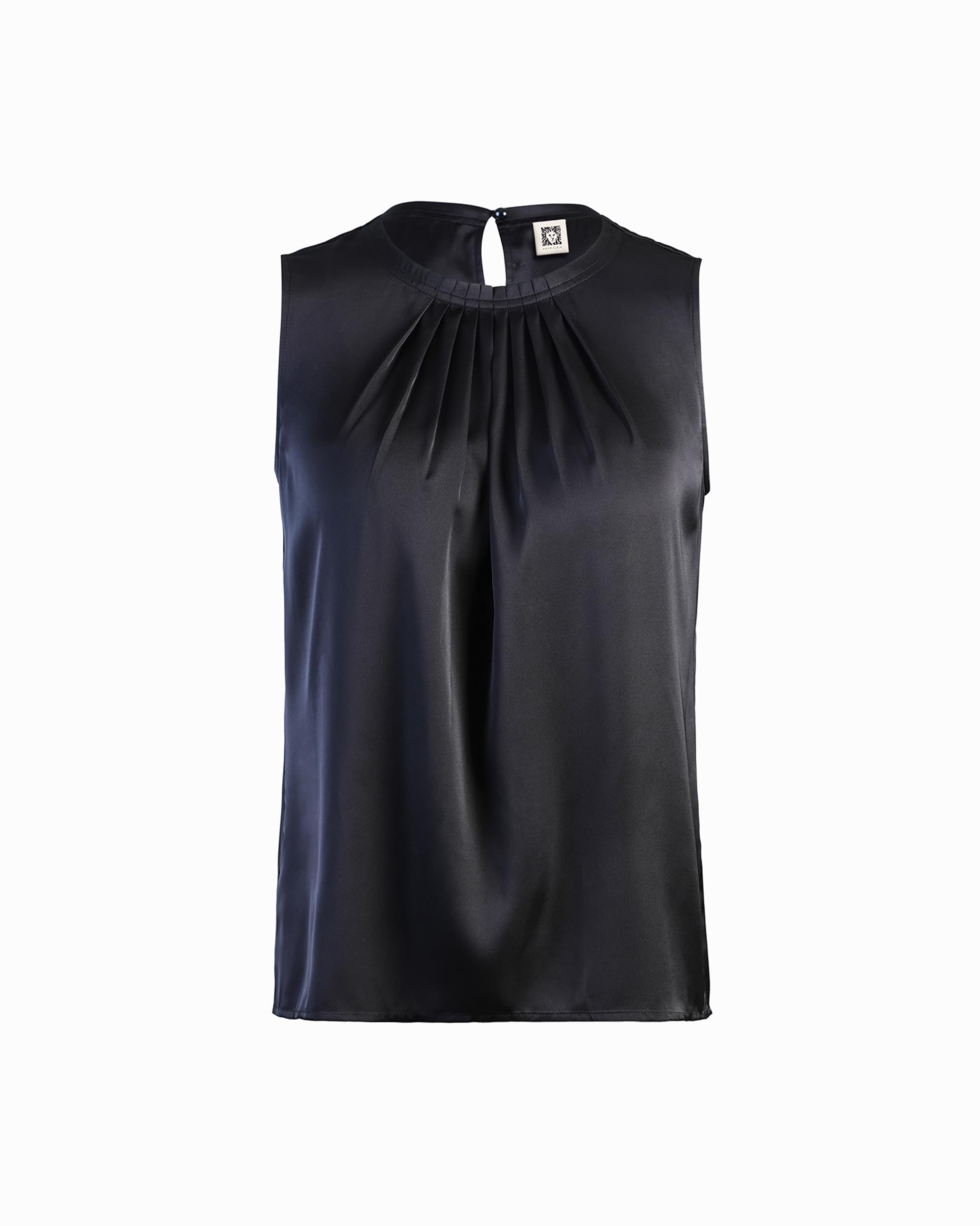 Anne Klein Womens Sleeveless Matte Satin Pleated Neck Top, Anne Black, XL