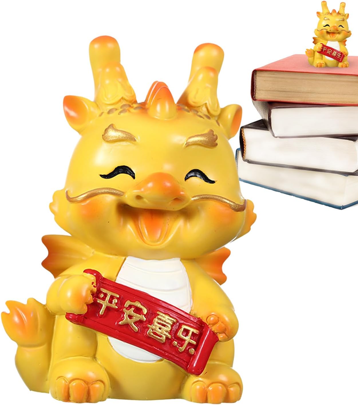 JiangbaoChinese Dragon Figurines, Cute Golden Dragon Year Decoration Resin | Wealth Luck Charm Ornament for Spring Festival Car Decoration