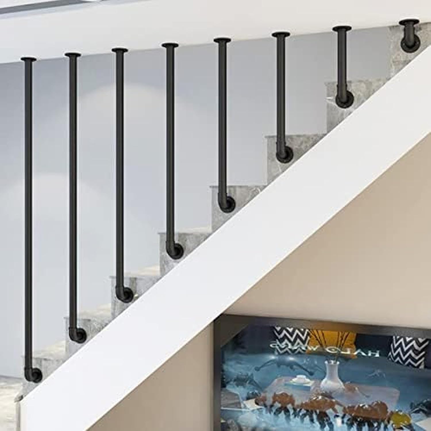 Pasamanos de escalera de metal negro de 100cm para exterior e interior