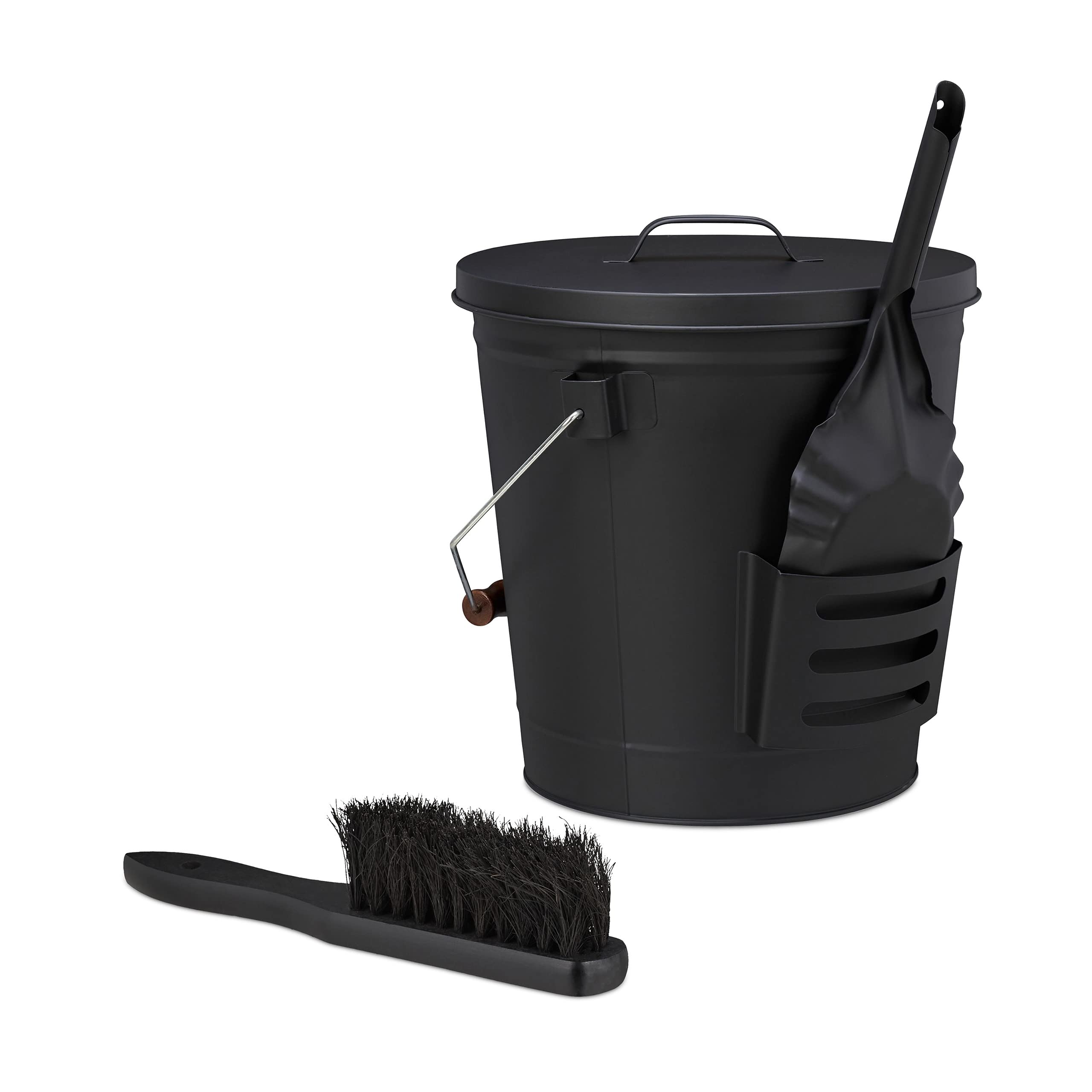 Secchio Portacenere Relaxdays - 24L, Acciaio E Legno, Grigio, Con Coperchio E Manico - Foto 7