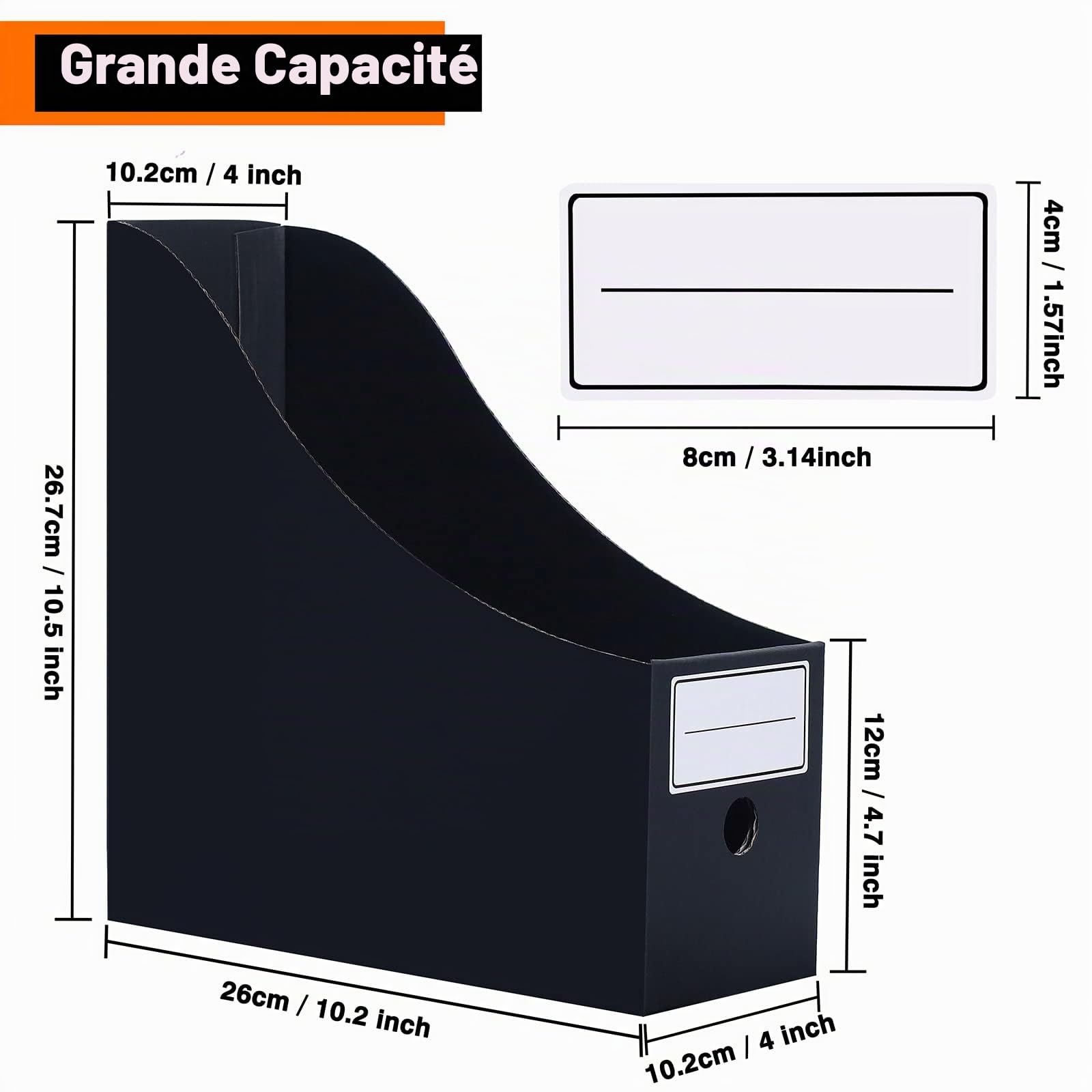 Lot de 6 Porte-revues en Carton, dos 10 cm, Dimensions 26,7 x 26 x 10,2 cm, Pour documents au format A4 - Couleur Noir