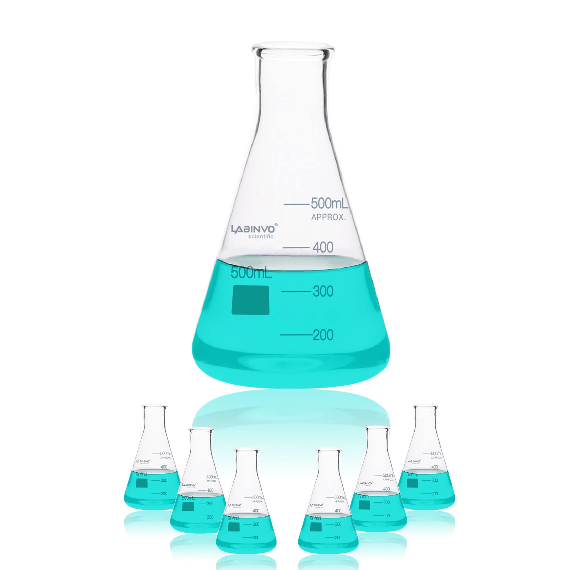 Bocca stretta graduata vetro Erlenmeyer Flask, con marcatura macchia, 6pcs di Vol.500ml, 3.3 vetro borosilicato, IN-EFN500