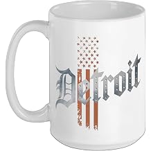 Detroit Tshirt Michigan American Flag USA 313 Retro Vintage Ceramic Mug, White, 15oz
