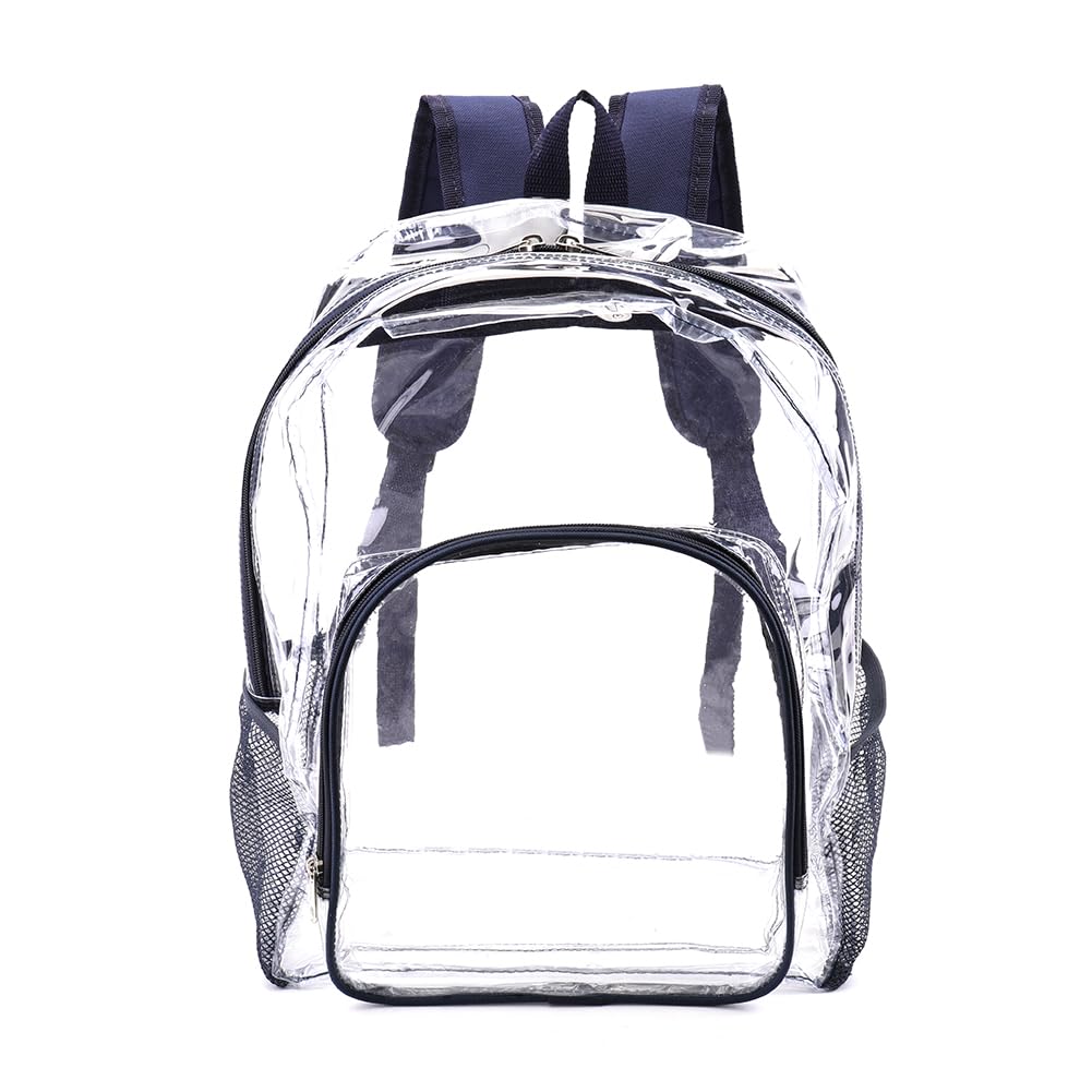 JOMPARO Heavy Duty Clear Backpacks for Kids Adults for School Large Clear Bookbag Navy Blue