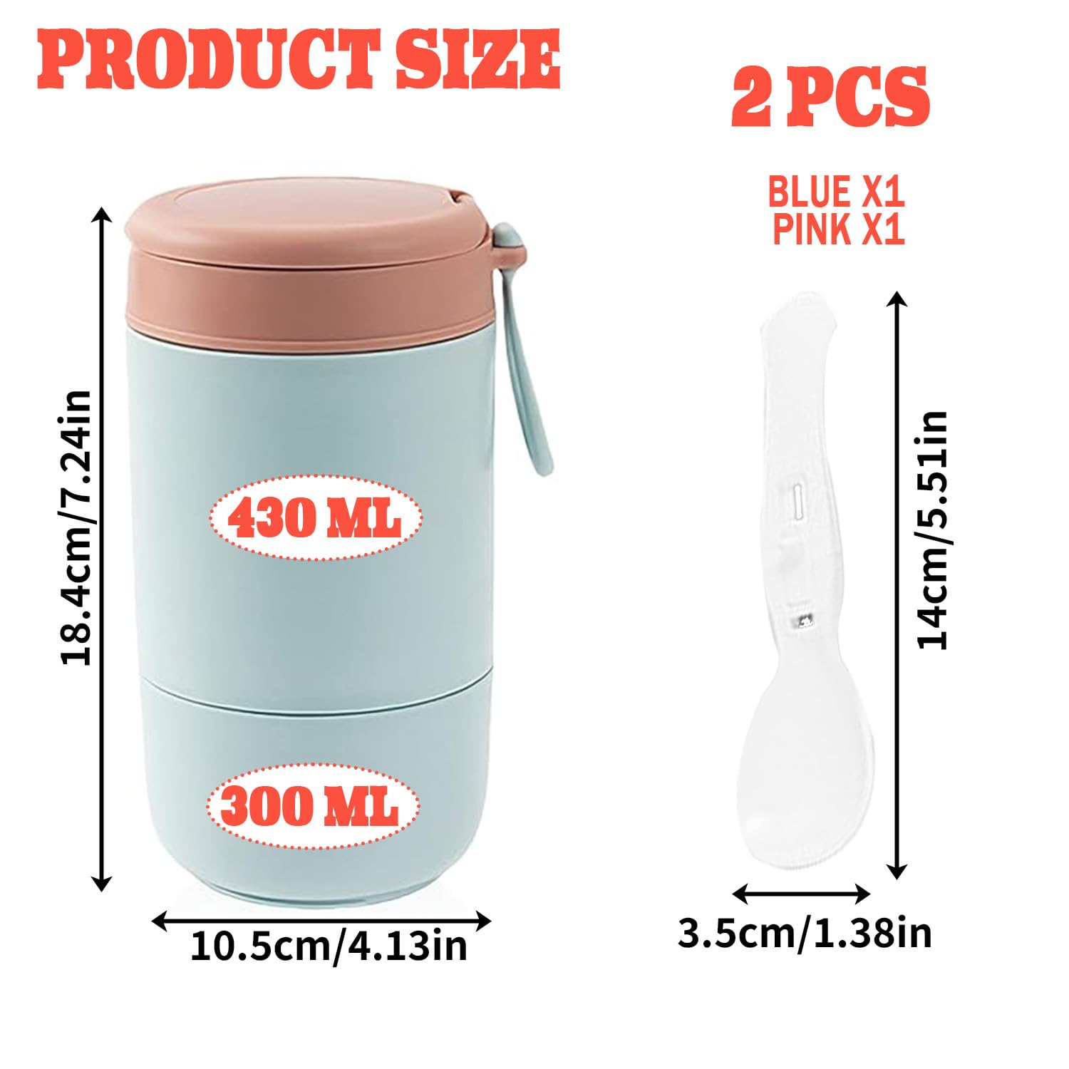 2 Stk Müslibecher To Go mit Deckel, PP-Material Porridge Becher 730ml Auslaufsicher Joghurtbecher to go mit Löffel, Doppelschicht Auslaufsicherer Einmachgläser Perfekt für Arbeit Schule Picknick