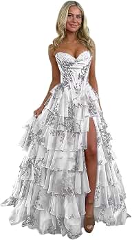 Robe De Bal Sans Bretelles Vhersily En Mousseline Avec Corset - Fente, Couches, Pour Soirée Formelle, Printemps, Femme Curvy