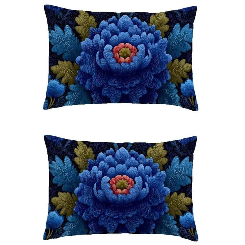Housse coussin exterieur bleu marine 60x80cm imperméable lin bohême l-m285