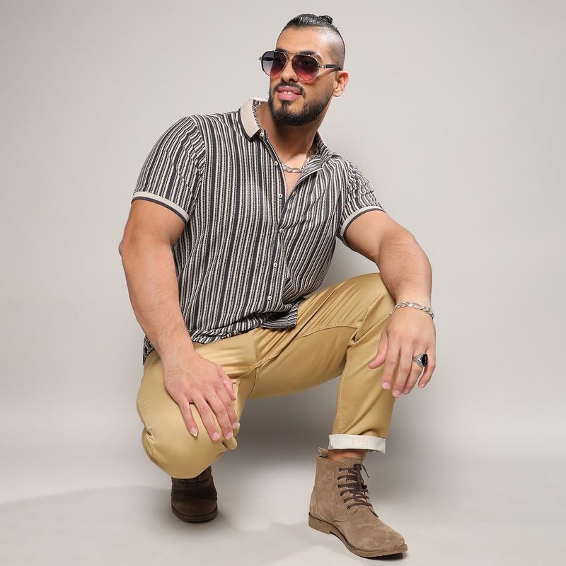 Image of Instafab Plus Men's Shirt for Casual Wear | Spread Collar | Short Sleeve | Button Closure | Plus-Size Fit | Cotton Shirt Crafted with Comfort Fit for Everyday Wear