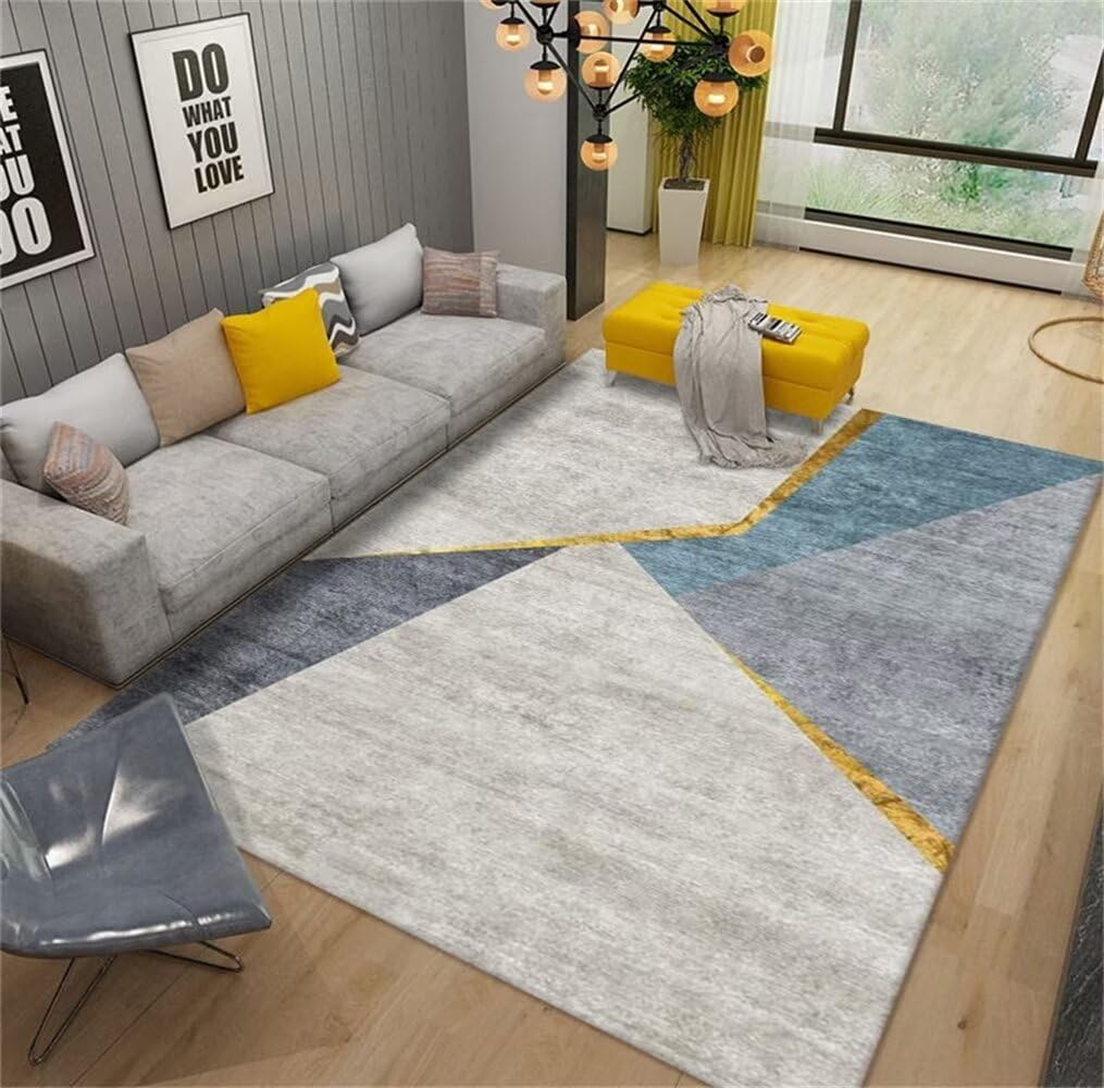 Tapis de sol salon doux 50x80cm et tapis vinyle enfant bleu moderne géométrique